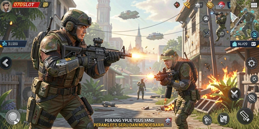 Tampilan gameplay intens dalam pertempuran FPS seru.
