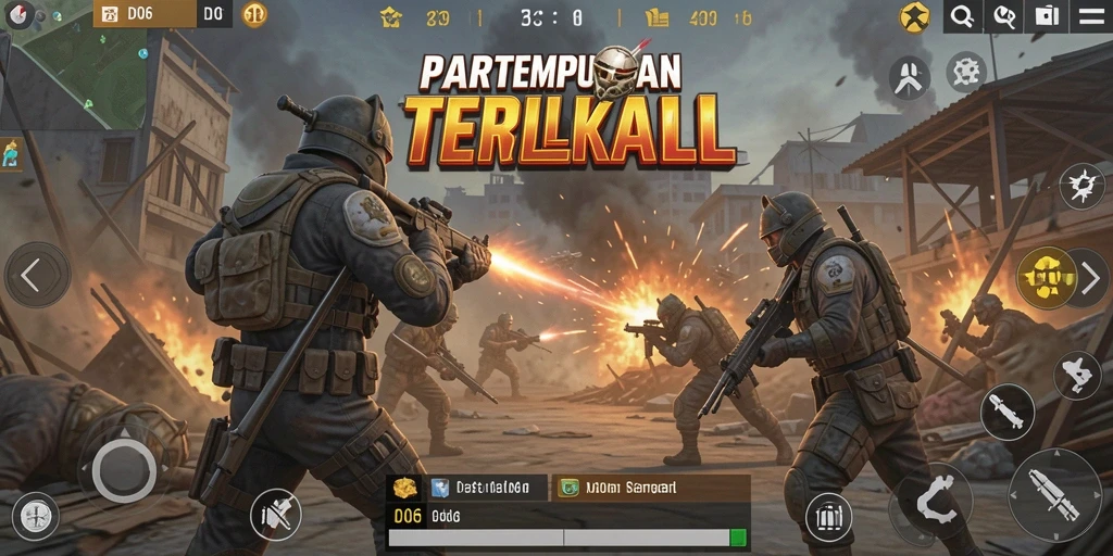 Screenshot gameplay D06 menampilkan aksi seru dalam pertempuran Battle Royale.