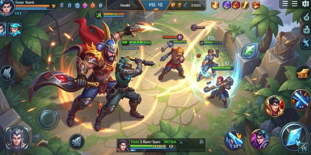 Tangkapan layar F32 menampilkan pertempuran epik dalam permainan MOBA.
