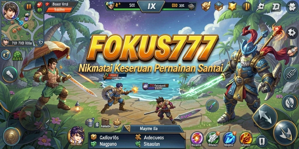 Tampilan gameplay FOKUS777 dengan grafis cerah dan penuh warna.