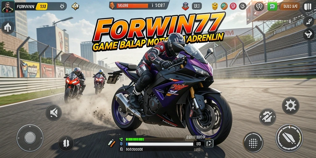 Tangkapan layar FORWIN77 yang memperlihatkan aksi balap motor yang seru.