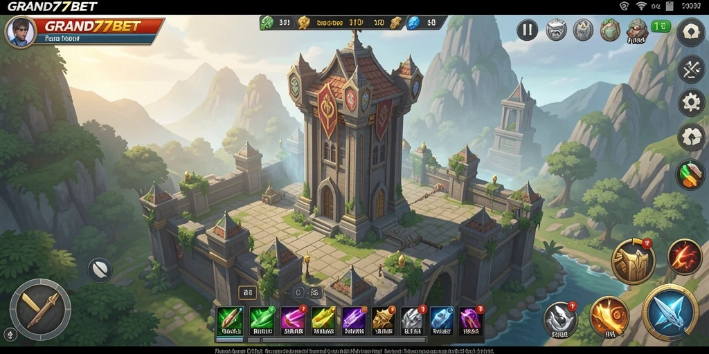 Screenshot gameplay Tower Defense GRAND77BET yang menampilkan strategi menara.