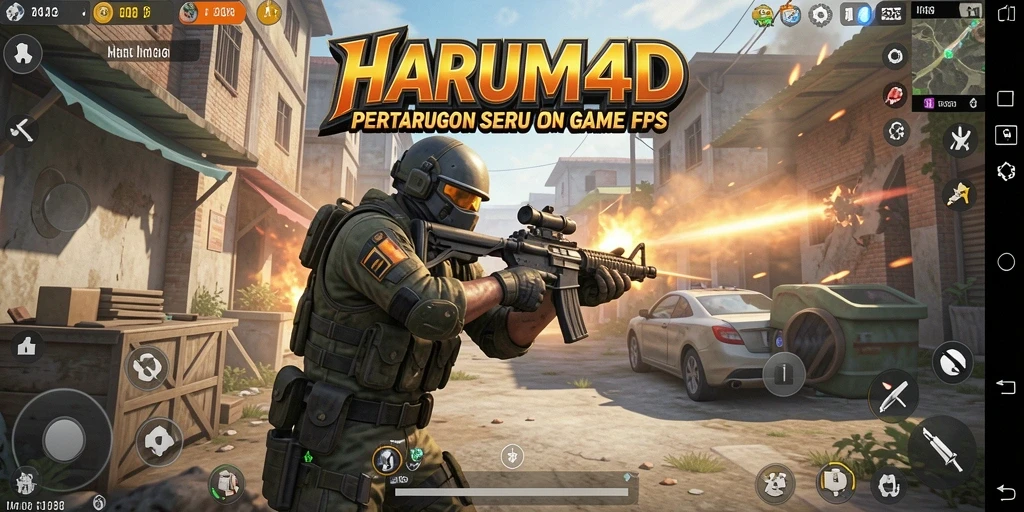 Screenshot gameplay seru dari HARUM4D dengan aksi tembak-menembak intens.