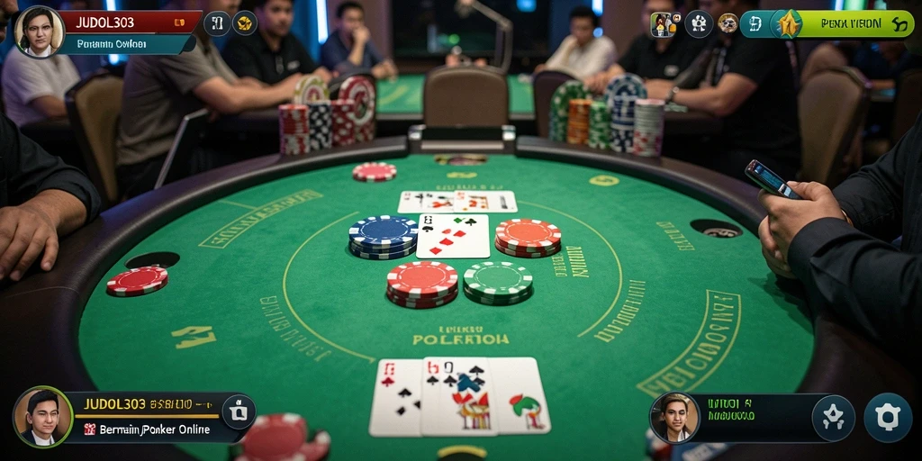 Screenshot JUDOL303 menunjukkan pemain yang antusias di meja poker.