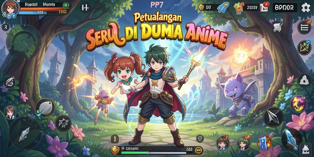 Screenshot gameplay PP7 menunjukkan pertempuran karakter anime yang menarik.