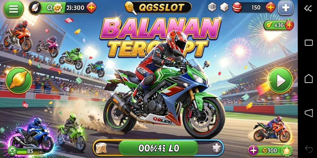 Tampilan menegangkan dari gameplay balapan motor QQSLOT.