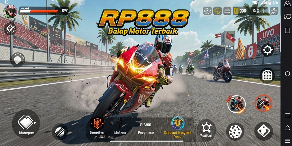 Tangkapan layar menunjukkan aksi seru dalam gameplay balap motor.
