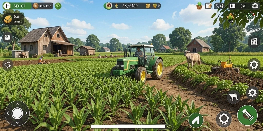 Tampilan gameplay SD107 yang menakjubkan di dunia pertanian.