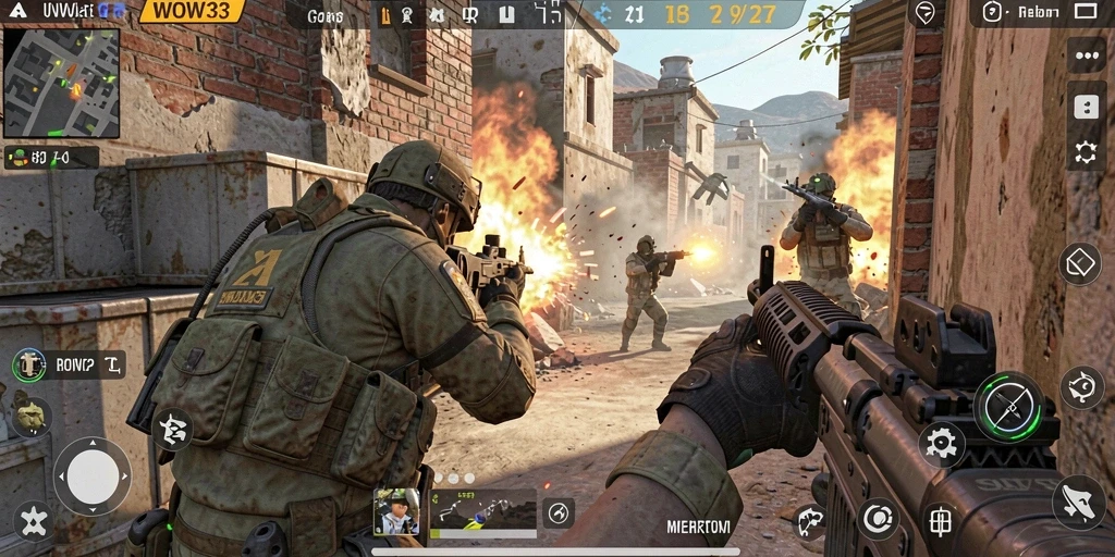 Tampilan aksi seru dalam pertempuran FPS di WOW33.
